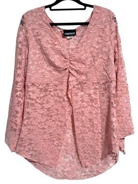 Vintage Forenza Womens Lace Pink Top XL Made In USA Floral Pattern V-Neck Long S